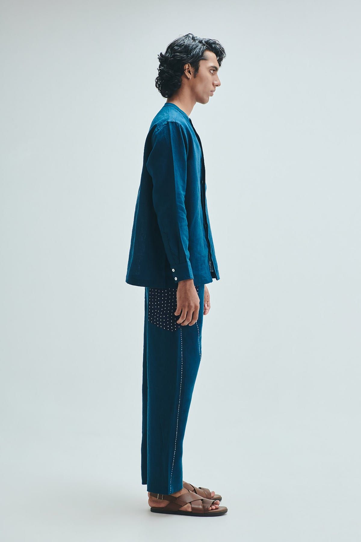 Indigo Linen Kantha Men's Panelled Pants - image 4