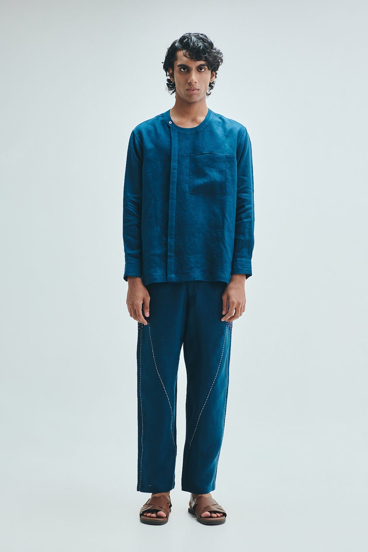 Indigo Linen Kantha Men's Panelled Pants - image 7