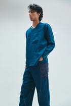 Indigo Linen Kantha Men's Panelled Pants view 9