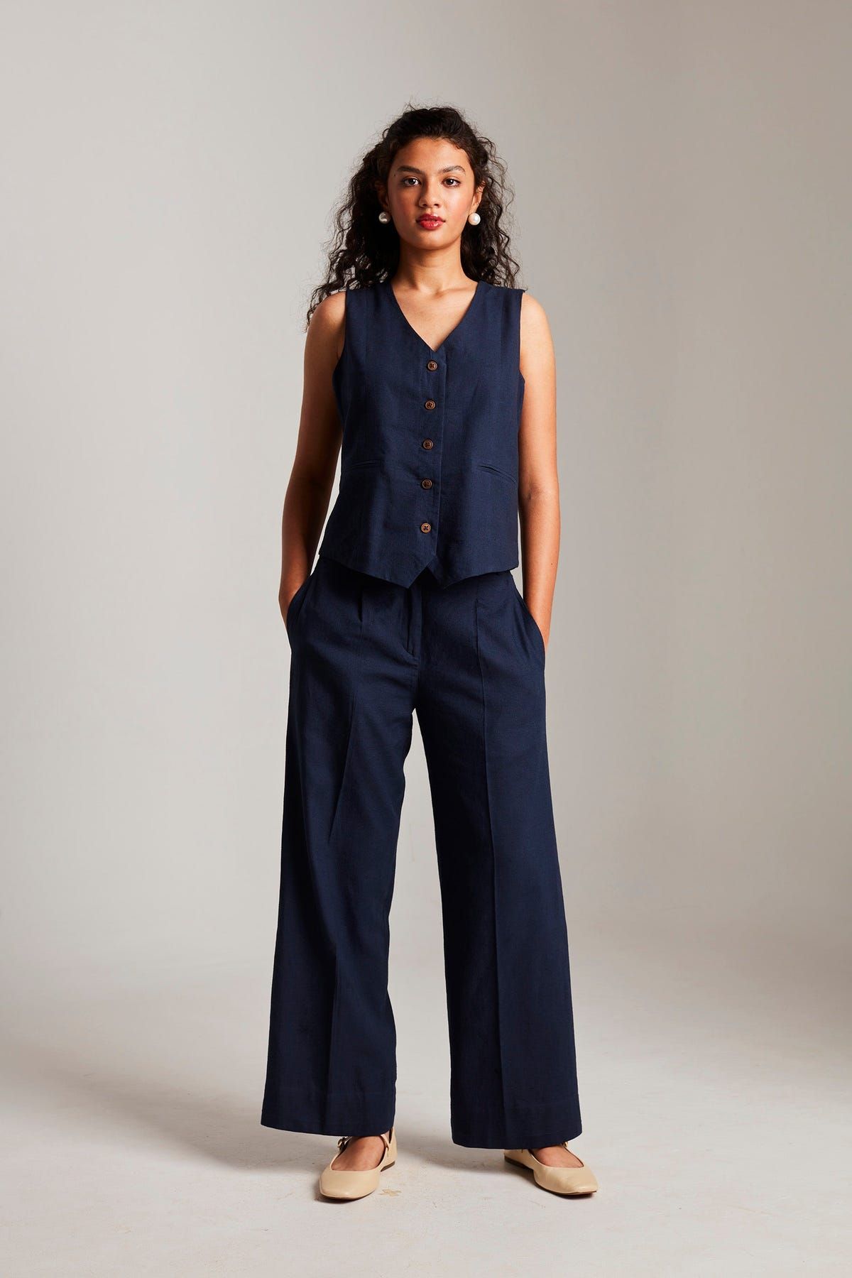 Navy Co-Linen Waistcoat Set - Sale - image 1