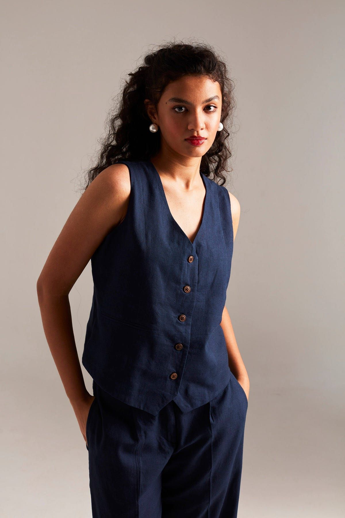 Navy Co-Linen Waistcoat Set - Sale - image 3
