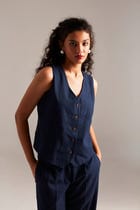 Navy Co-Linen Waistcoat Set - Sale view 3
