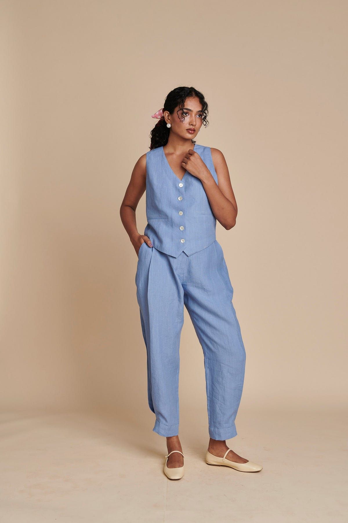 Ashwem Linen Side Pleated Pants - Sale - image 1