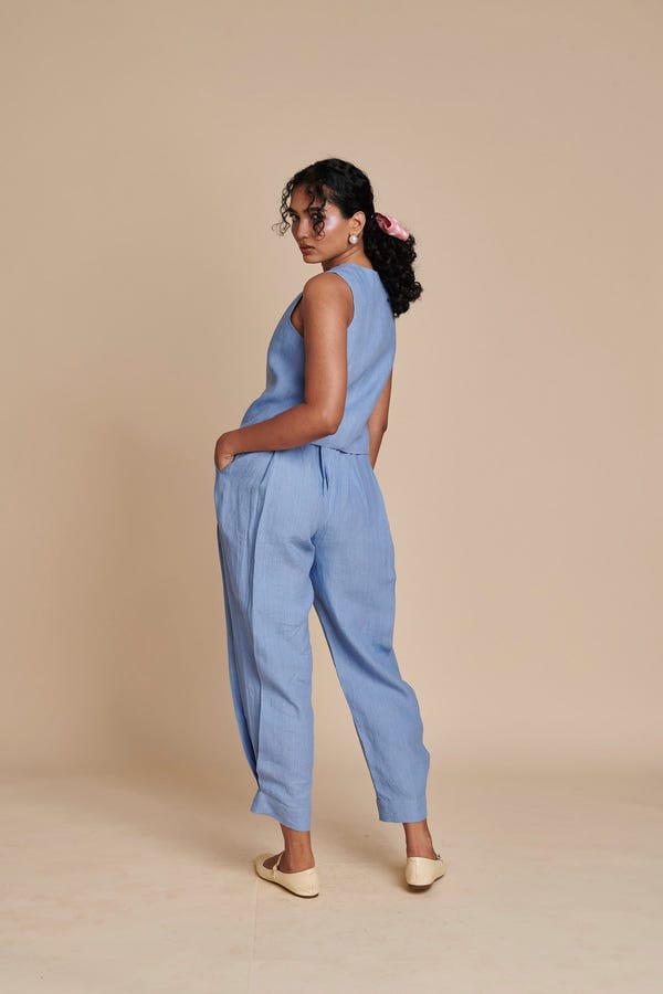 Saphed — Ashwem Linen Side Pleated Pants - Sale