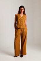 Olive Co-Linen Pleated Trousers - Sale view 1