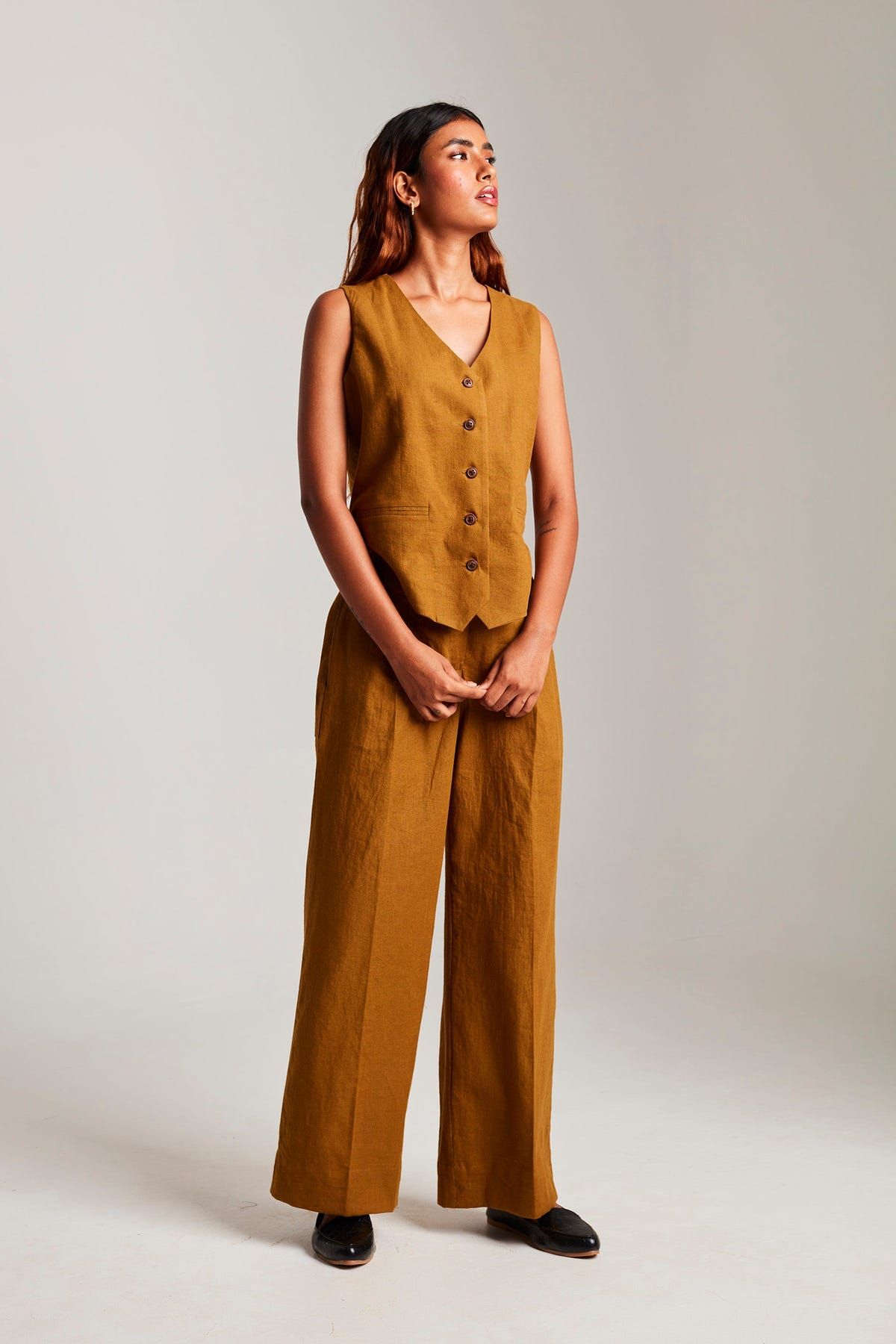 Olive Co-Linen Pleated Trousers - Sale - image 3