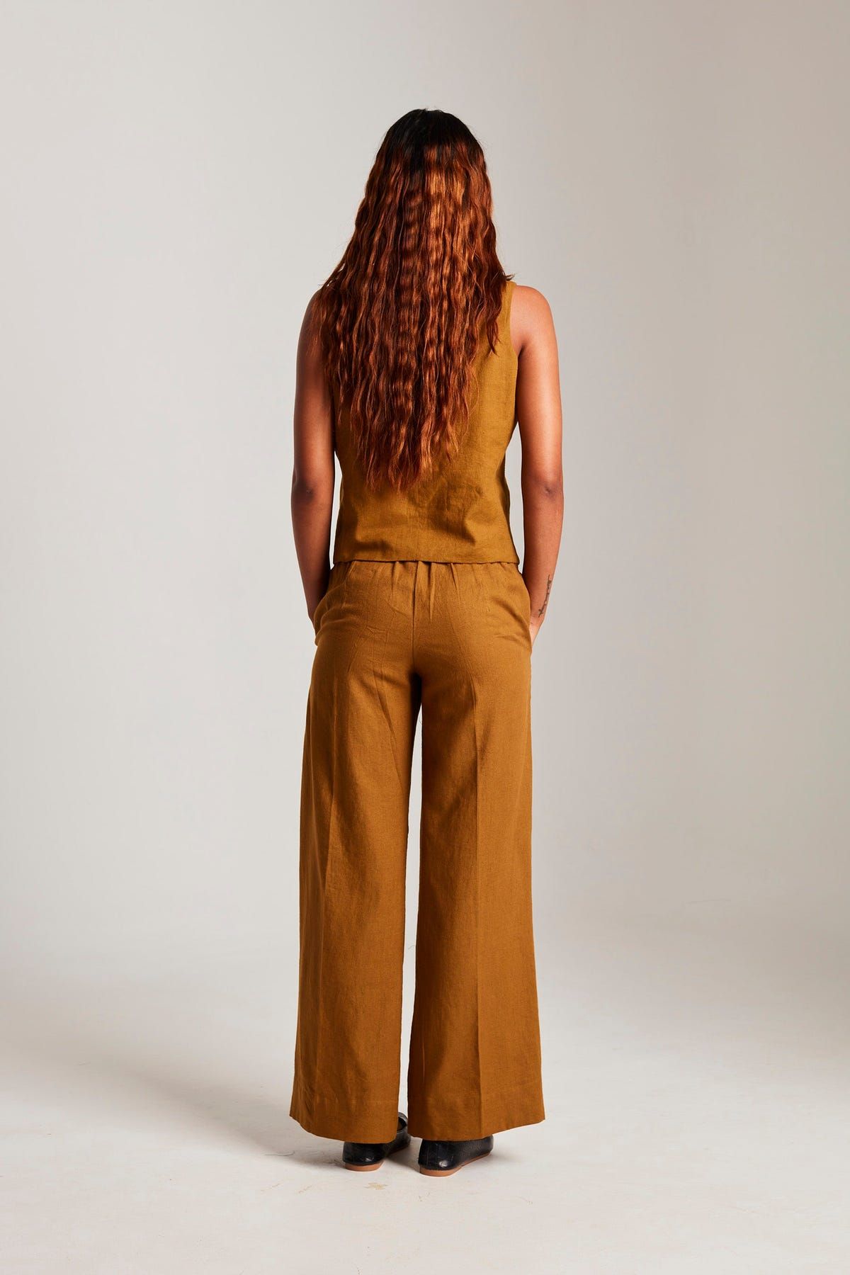 Olive Co-Linen Pleated Trousers - Sale - image 4
