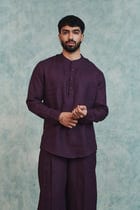 Plum Linen Men's Shirt Kurta view 1