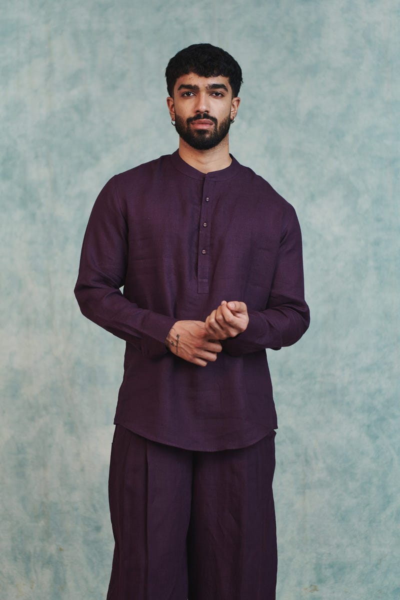 Plum Linen Men's Shirt Kurta
