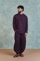Plum Linen Men's Shirt Kurta view 2