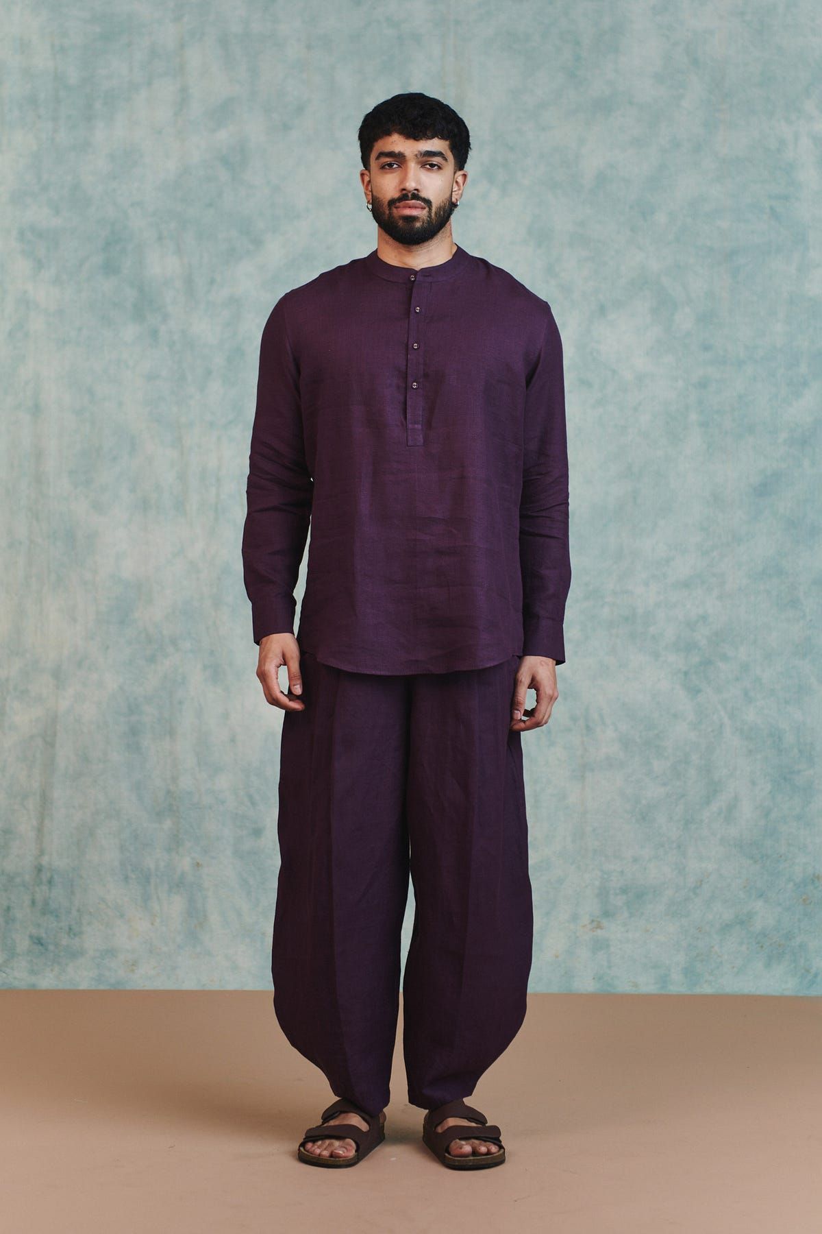Plum Linen Men's Shirt Kurta - image 3