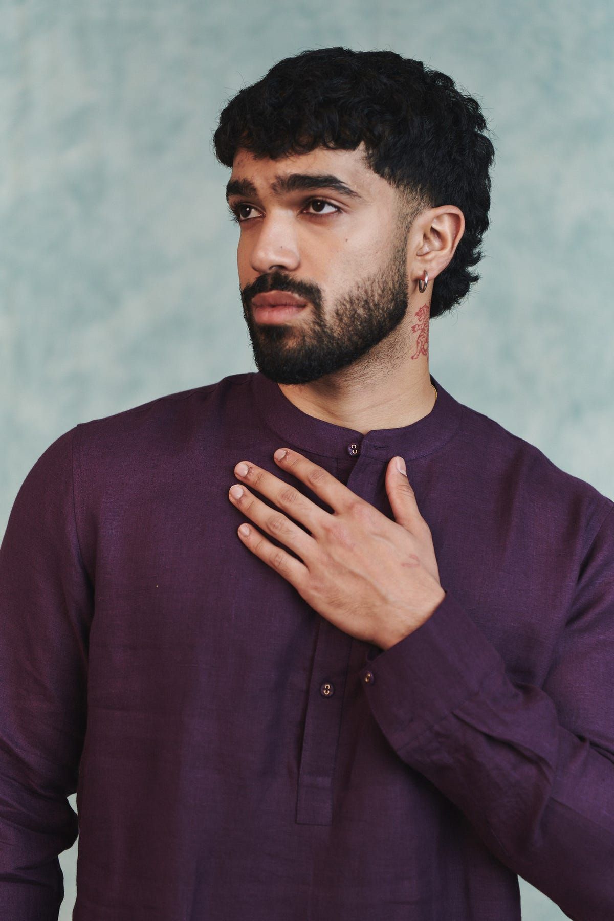 Plum Linen Men's Shirt Kurta - image 4