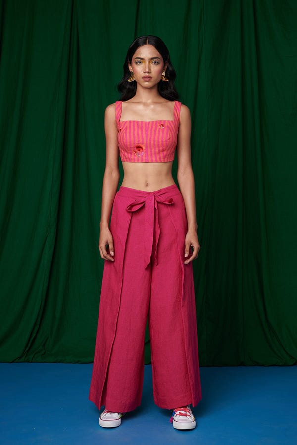 Saphed — Coral Linen Bustier Top - Sale