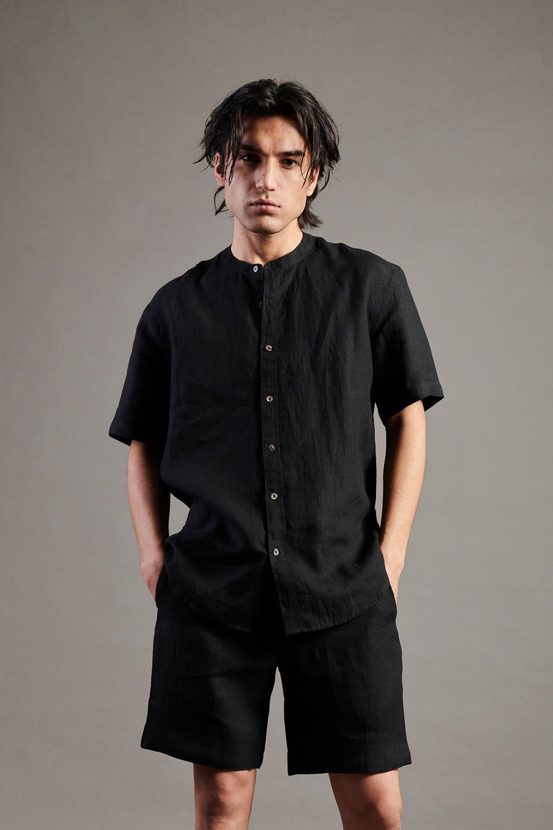 Kohl Co-Linen Half Sleeves Band Collar Shirt - image 1