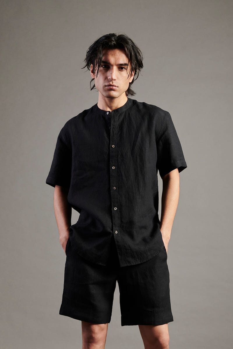 Kohl Co-Linen Half Sleeves Band Collar Shirt