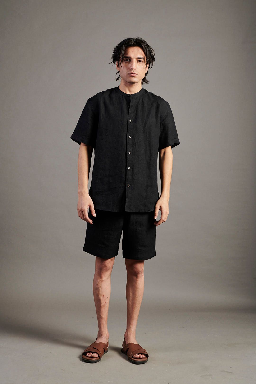 Kohl Co-Linen Half Sleeves Band Collar Shirt - image 2