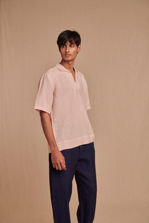 Saphed — Blush Linen Men's Popover Shirt
