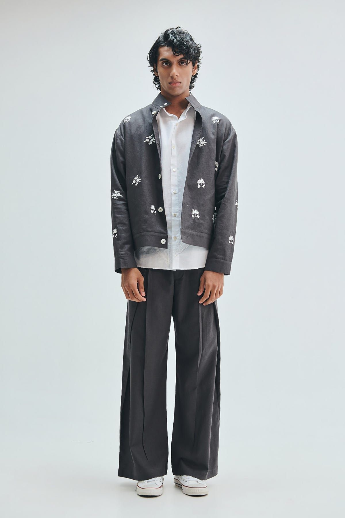 Pebble Co-Linen Embroidered Men’s Stand Collar Jacket - image 3