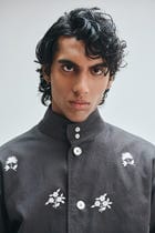 Pebble Co-Linen Embroidered Men’s Stand Collar Jacket view 8