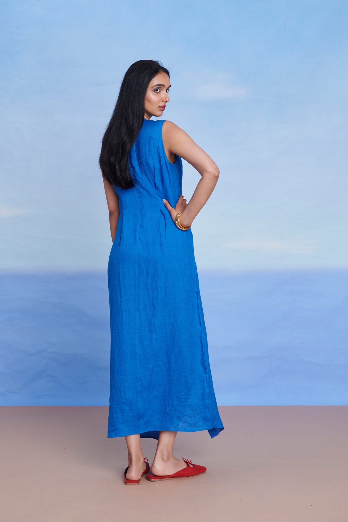Santorini Linen Drape Dress - Sale - image 4