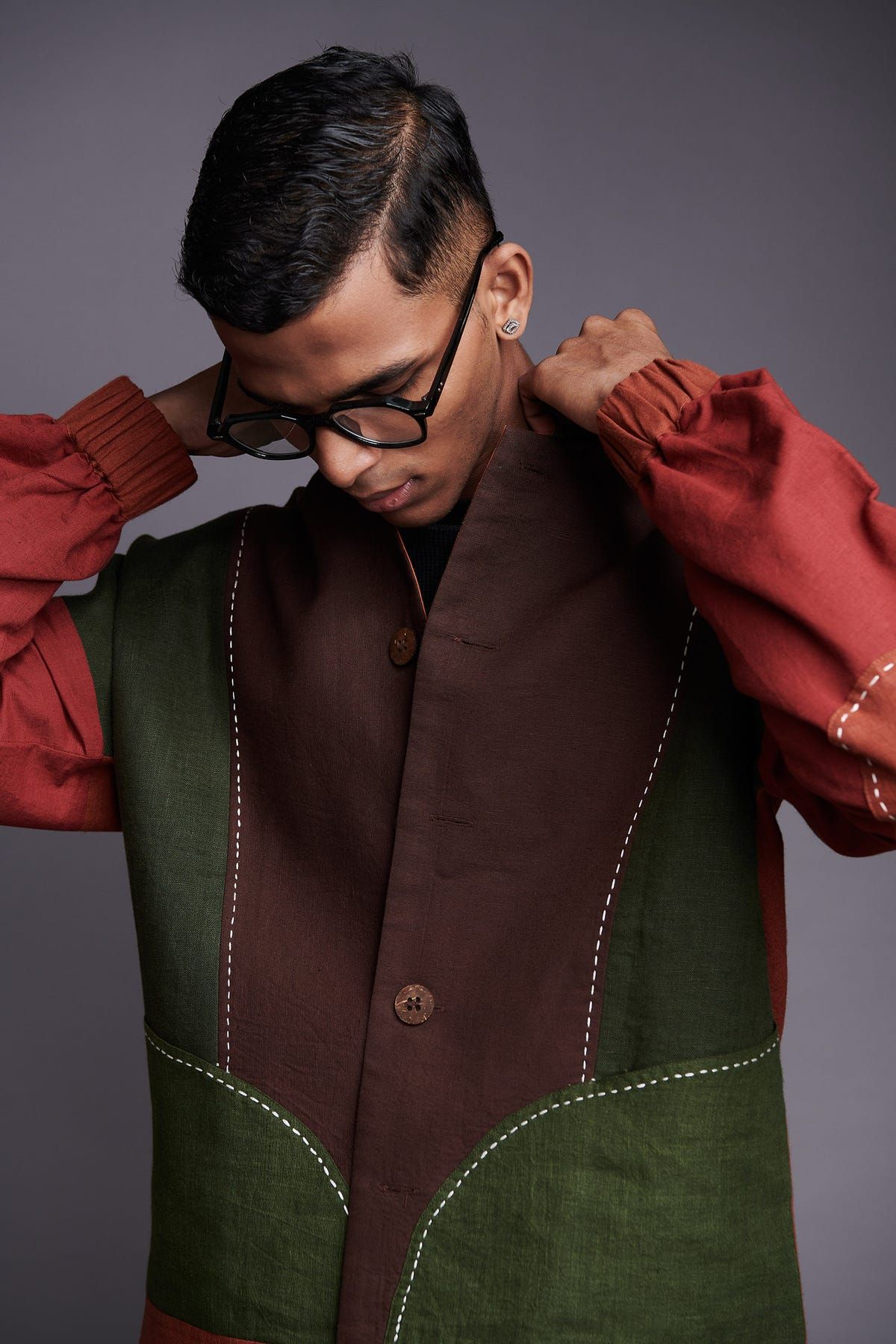 Co-Linen Kantha Men's Panelled Bomber Jacket Set - image 11