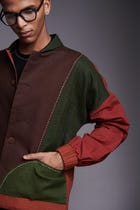 Co-Linen Kantha Men's Panelled Bomber Jacket Set view 12
