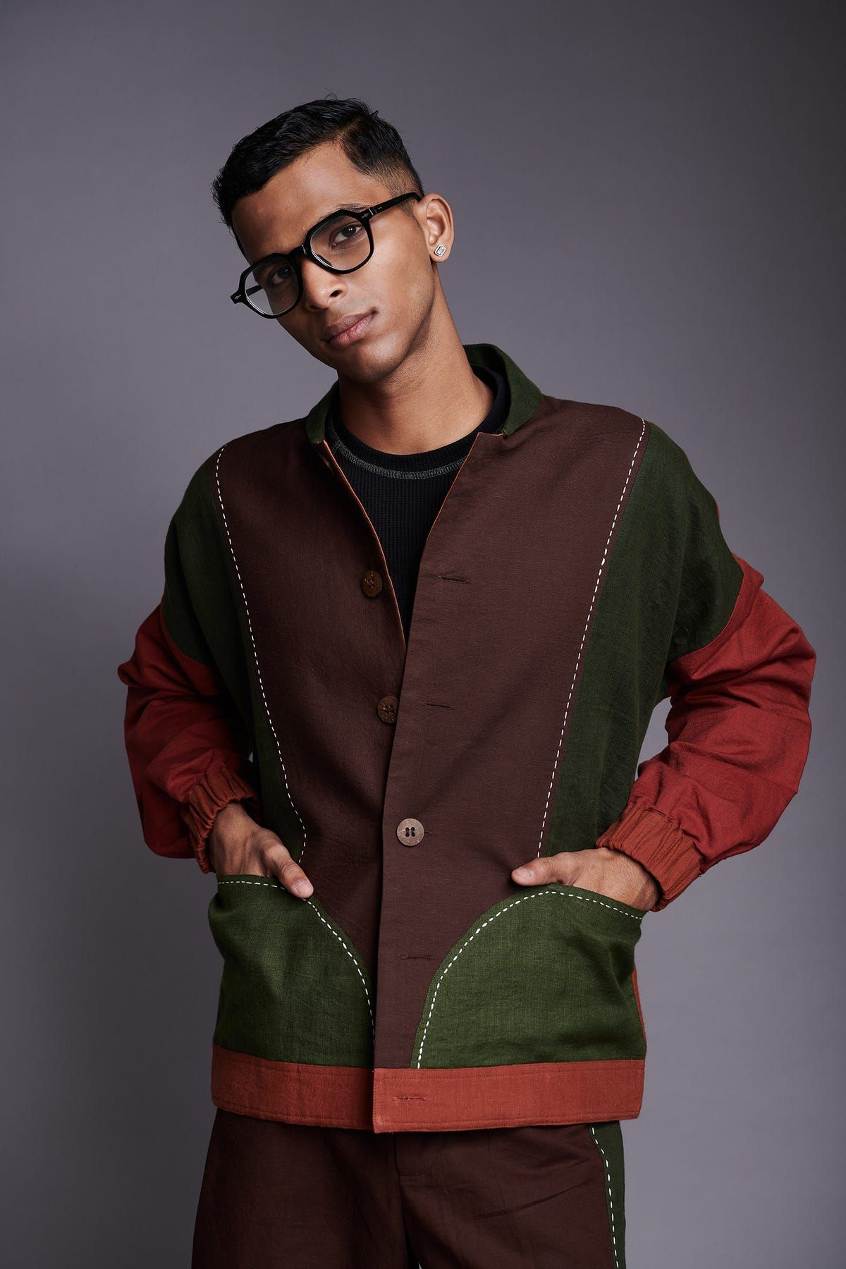 Co-Linen Kantha Men's Panelled Bomber Jacket Set - image 7