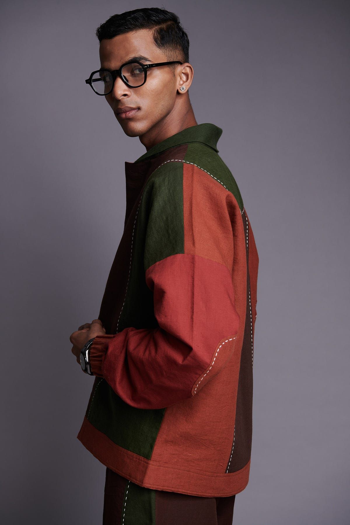 Co-Linen Kantha Men's Panelled Bomber Jacket Set - image 8