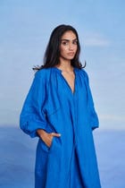 Santorini Linen Lace Panelled Dress - Sale view 3