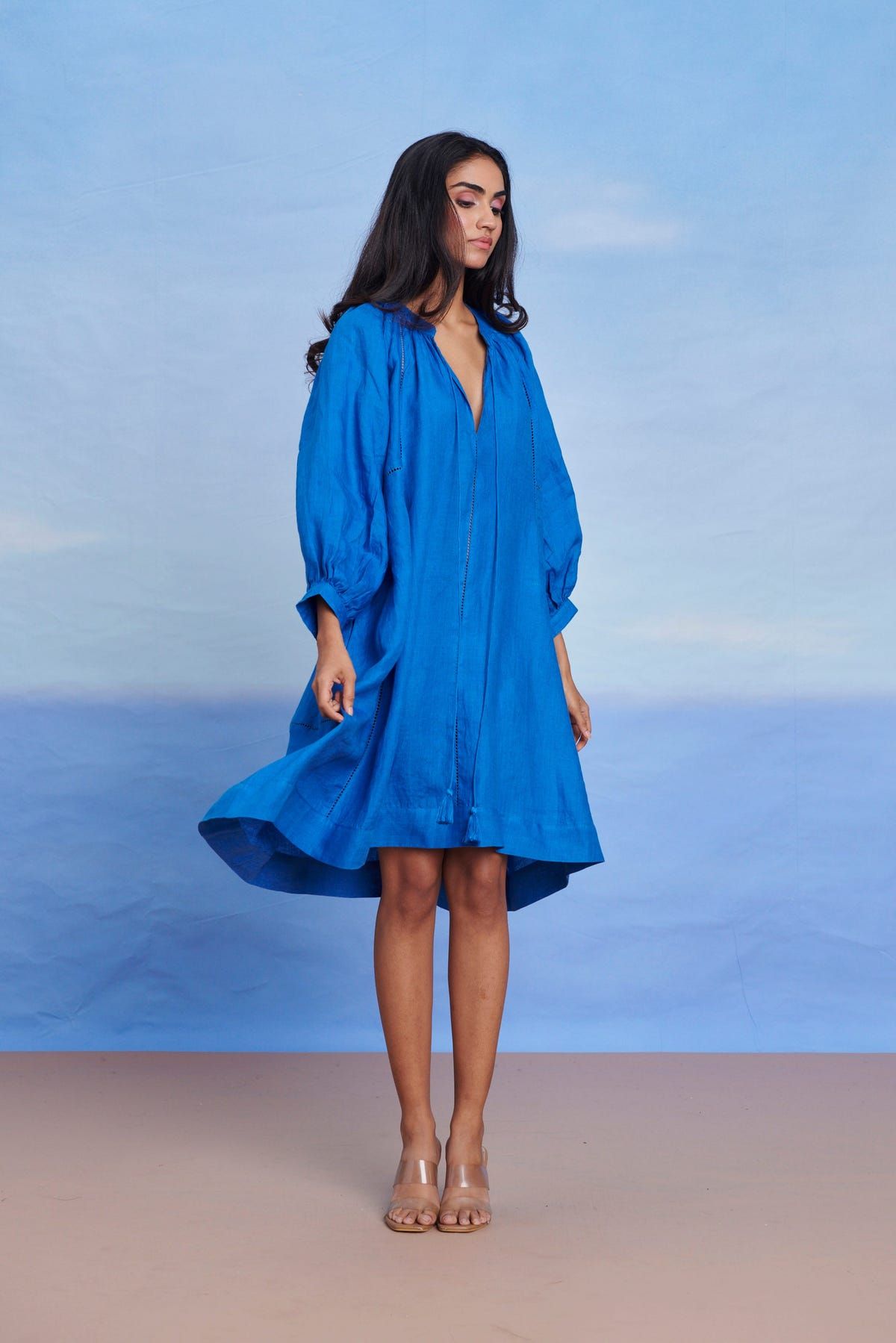 Santorini Linen Lace Panelled Dress - Sale - image 8