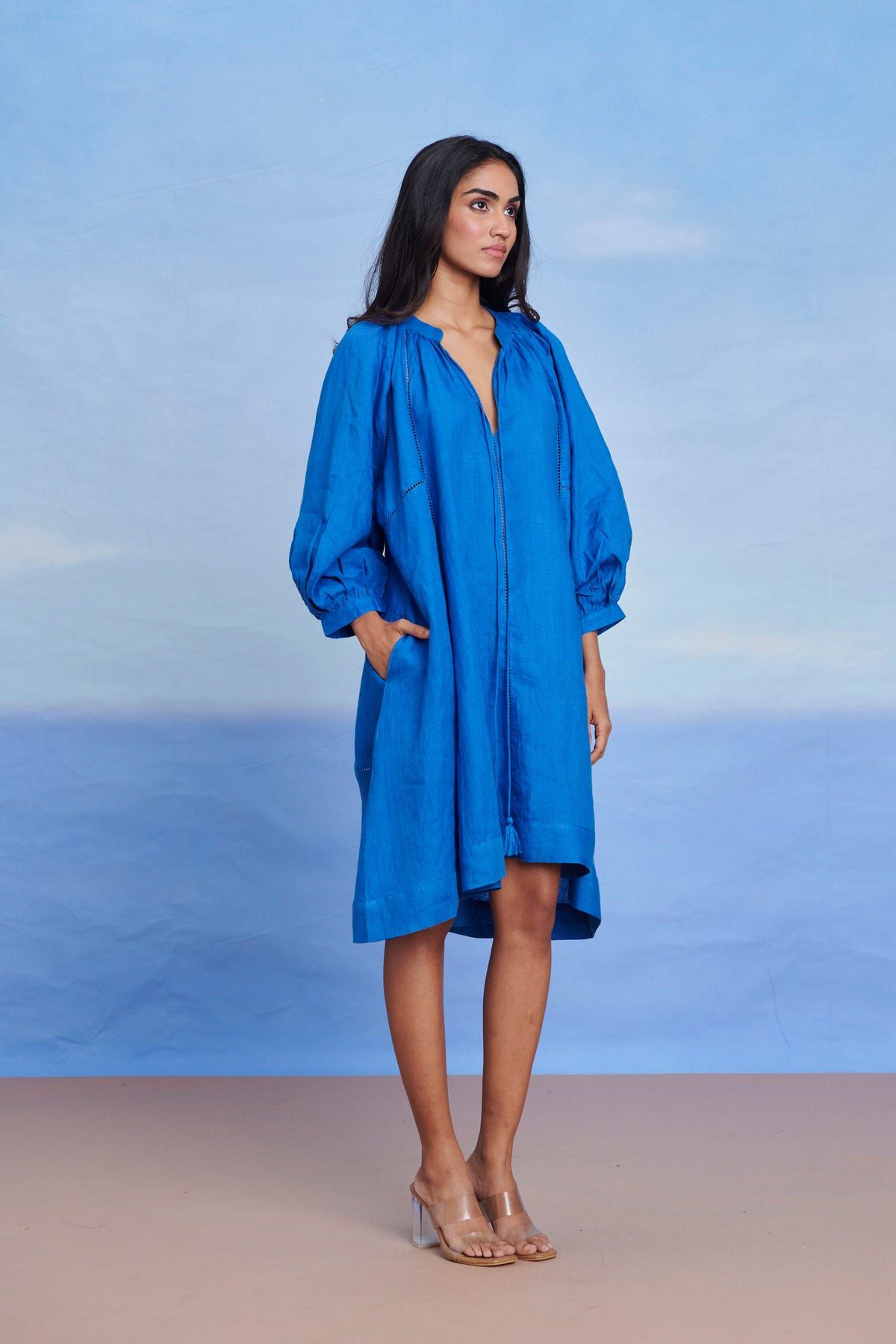 Santorini Linen Lace Panelled Dress - Sale - image 9