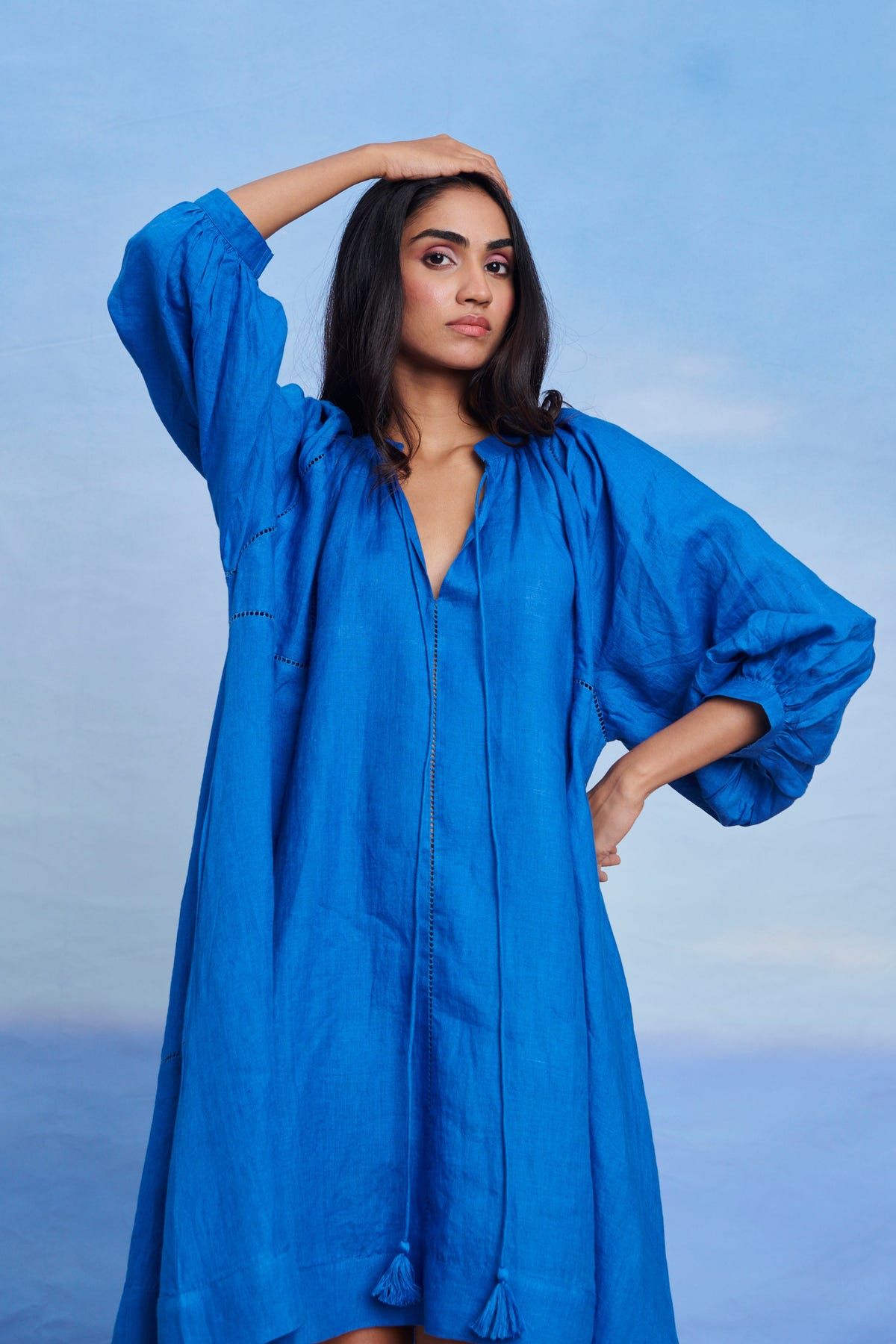 Santorini Linen Lace Panelled Dress - Sale - image 10
