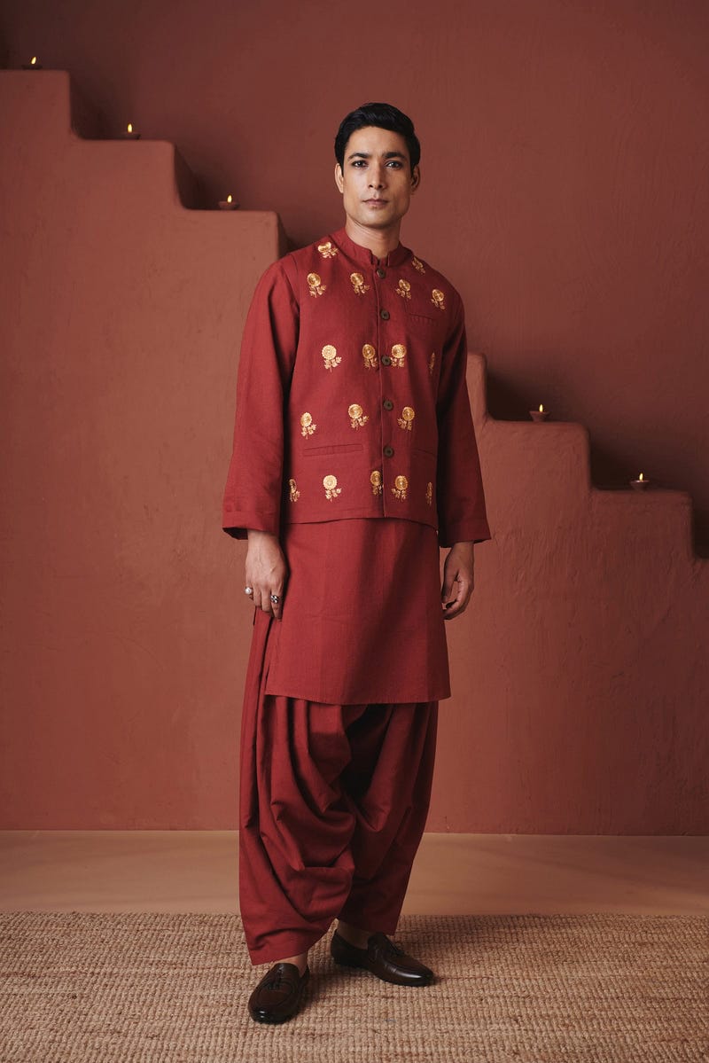 Brick Co-Linen Men's Nehru Jacket