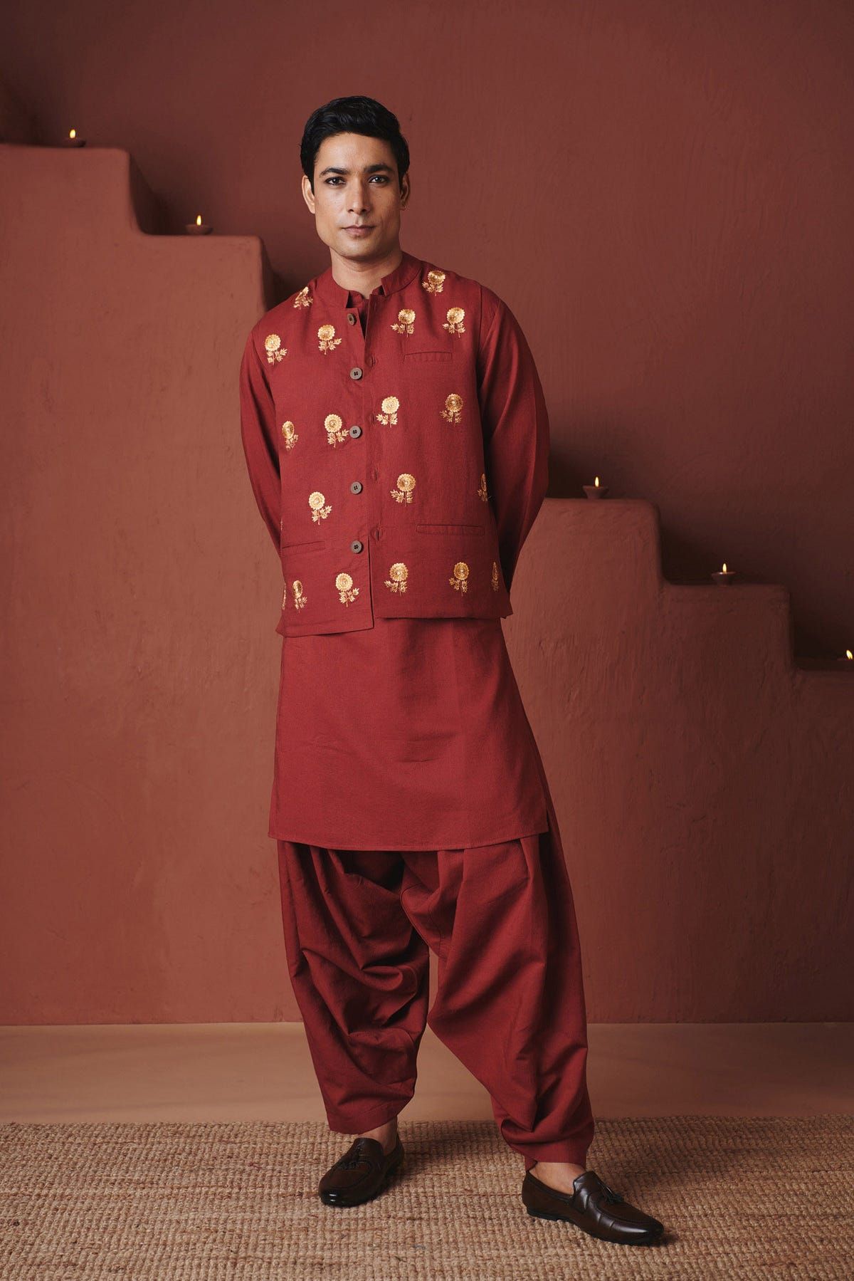 Brick Co-Linen Men's Nehru Jacket - image 5