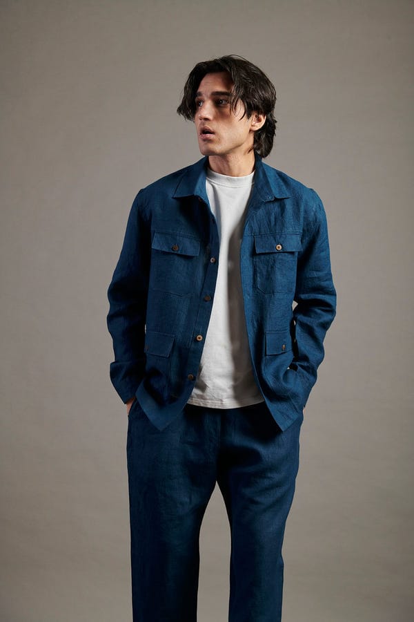 Saphed — Indigo Linen Men's Overshirt