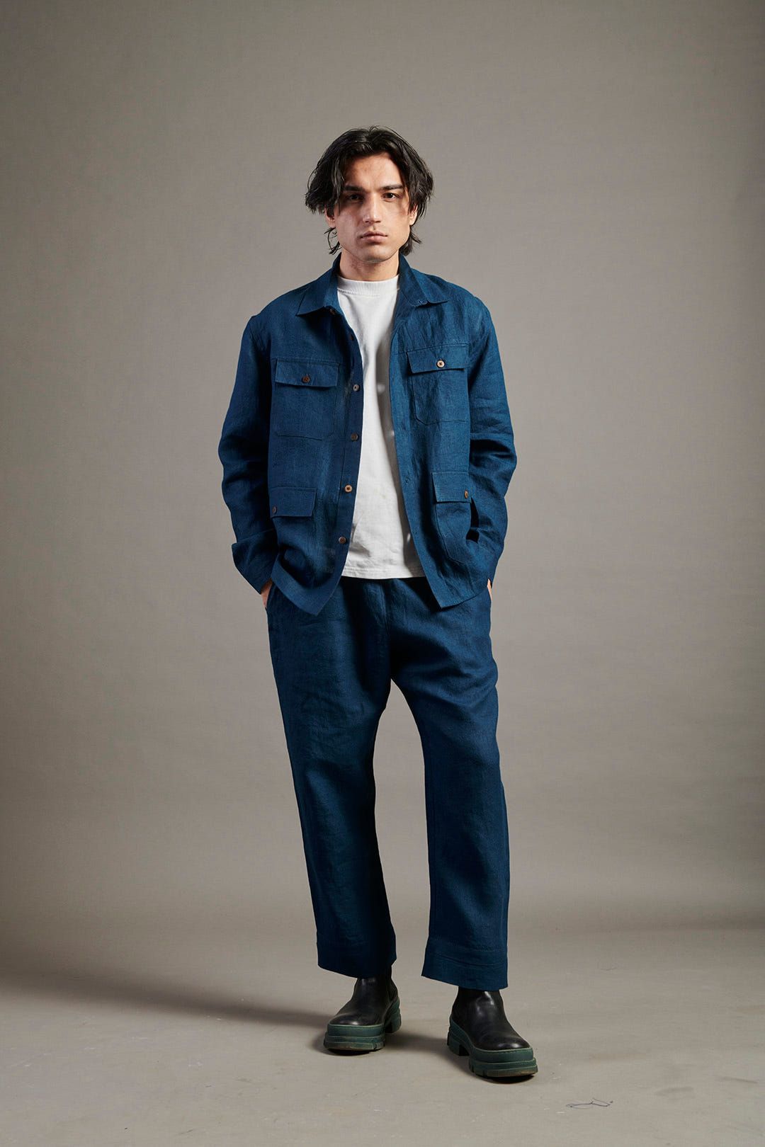 Indigo Linen Men's Overshirt - image 2