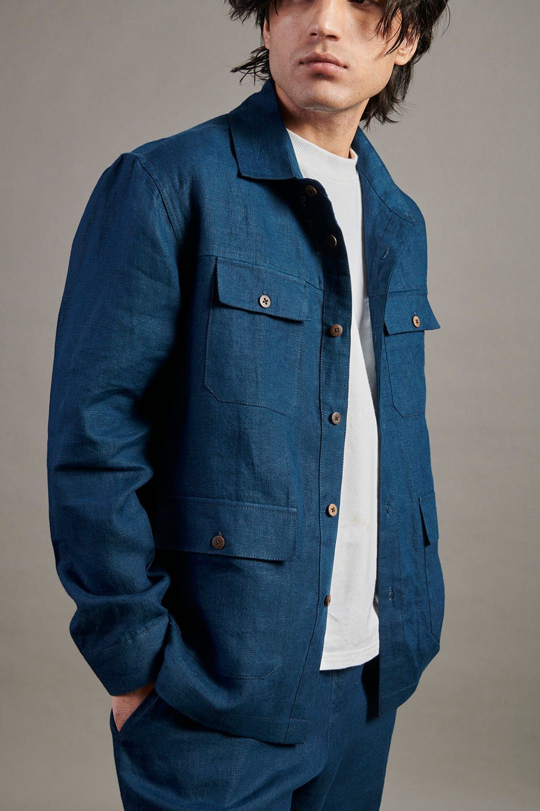 Indigo Linen Men's Overshirt - image 4