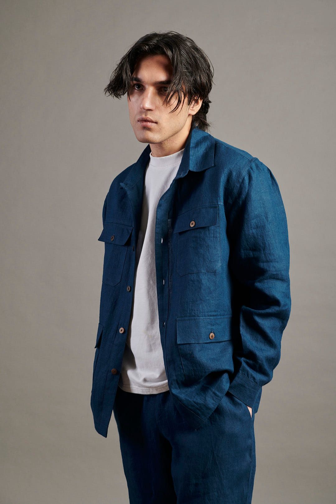 Indigo Linen Men's Overshirt - image 5