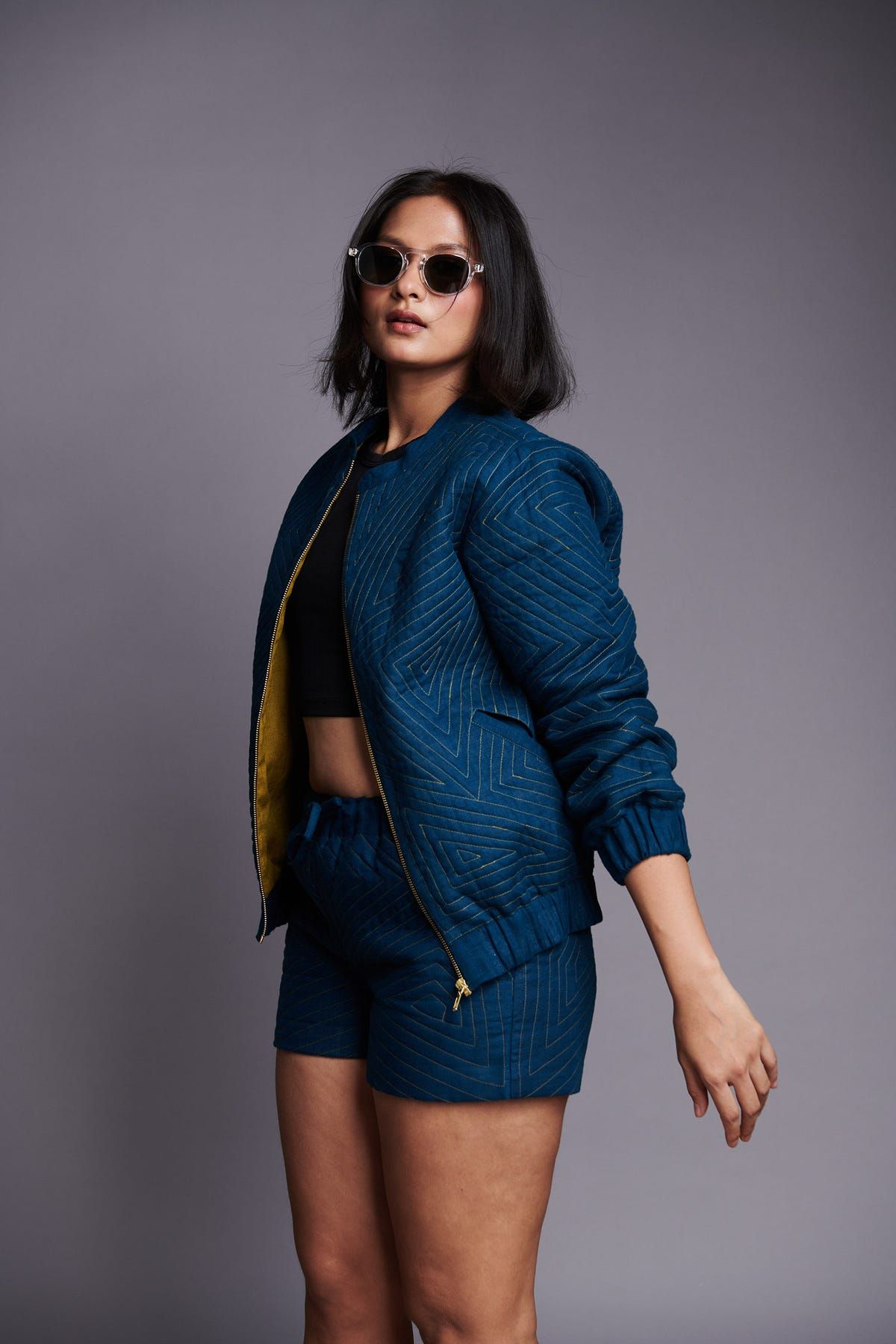 Indigo Linen Unisex Quilted Shorts - image 1