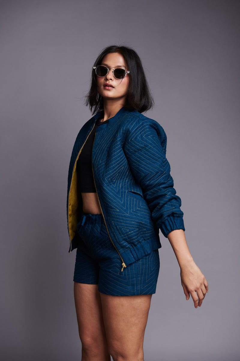 Indigo Linen Unisex Quilted Shorts