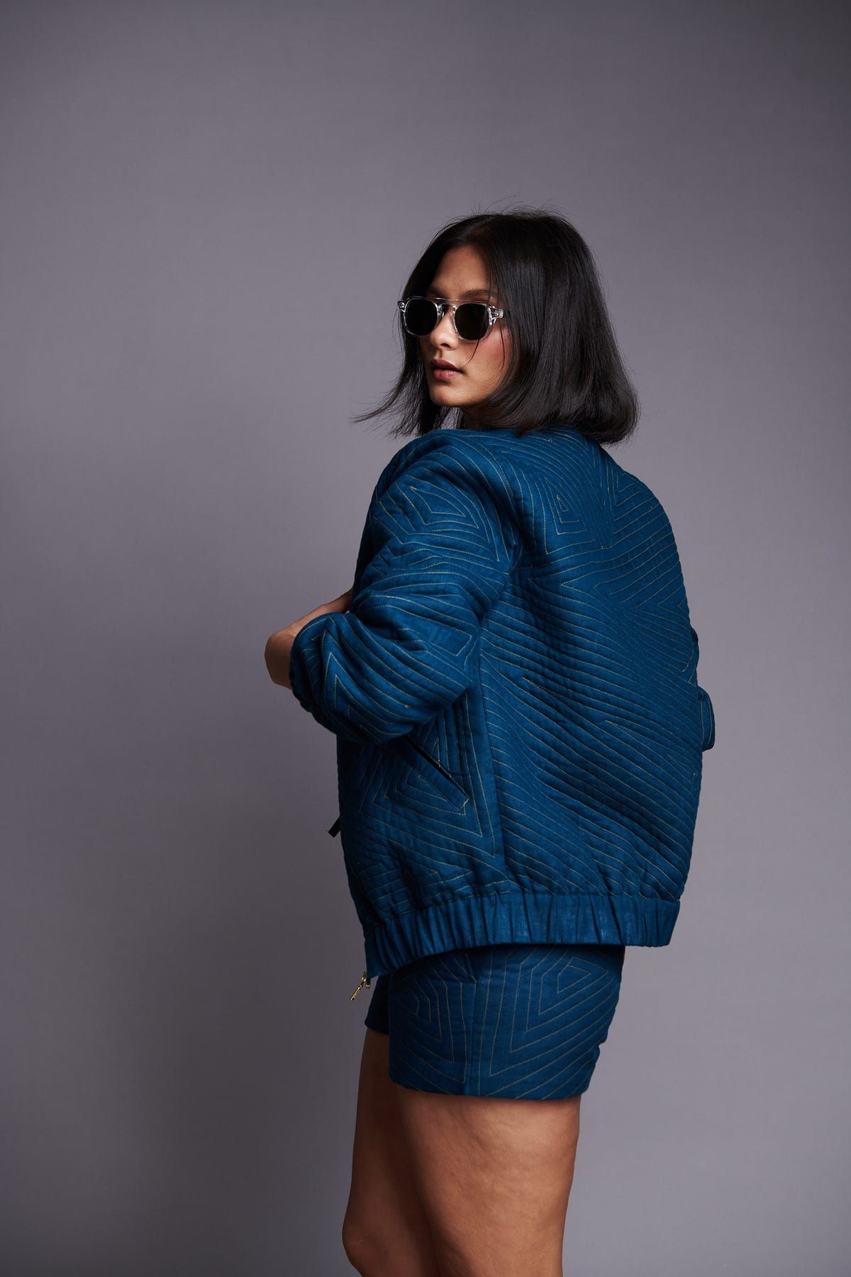 Indigo Linen Unisex Quilted Shorts - image 3