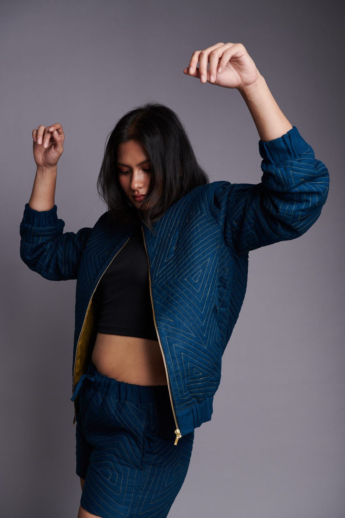 Indigo Linen Unisex Quilted Shorts - image 5