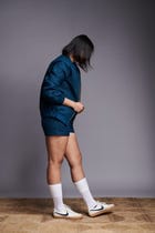Indigo Linen Unisex Quilted Shorts view 9