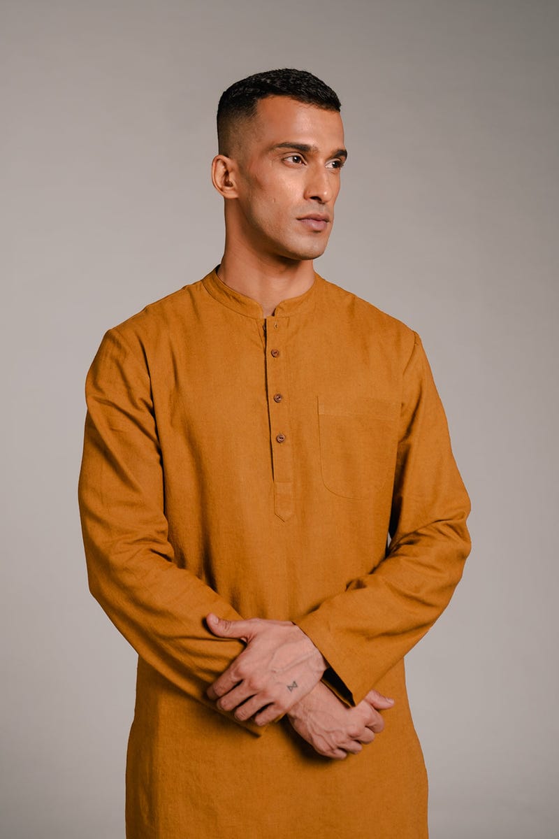 Olive Co-Linen Men's Classic Kurta - Sale