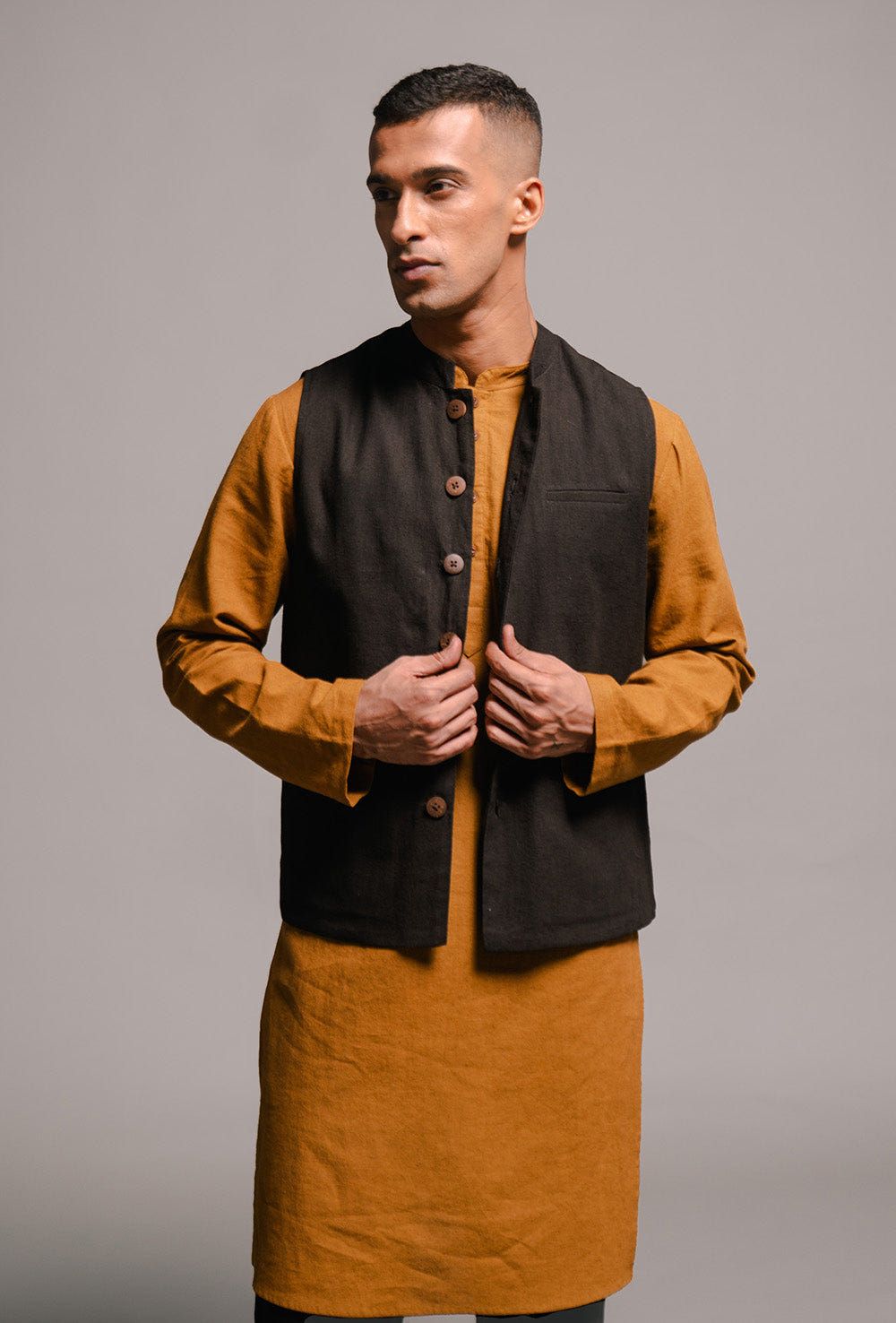 Olive Co-Linen Men's Classic Kurta - Sale - image 3