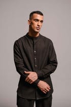 Carbon Co-Linen Men's Band Collar Shirt - Sale view 1