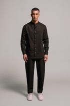 Carbon Co-Linen Men's Band Collar Shirt - Sale view 2