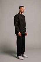 Carbon Co-Linen Men's Band Collar Shirt - Sale view 3