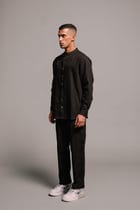 Carbon Co-Linen Men's Band Collar Shirt - Sale view 7