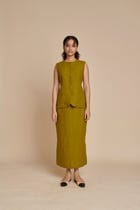 Mehendi Linen Vest & Column Skirt Set view 1